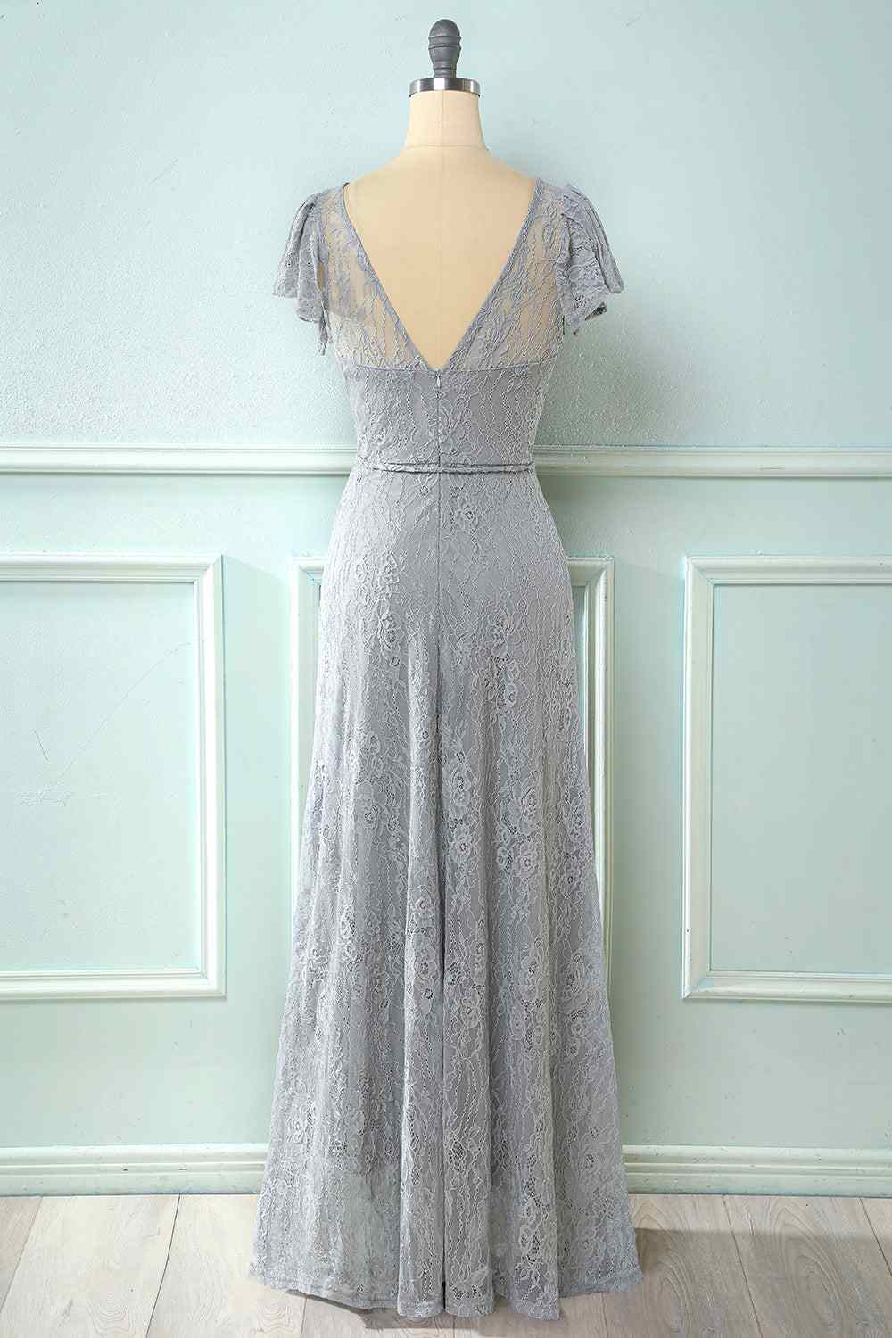 A-line Sweetheart Flowing Sleeves Lace Long Bridesmaid Dress