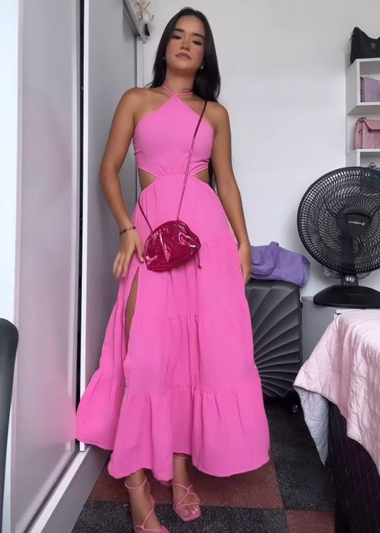 A Line Pink Halter Simple Formal Dress New Arrive Party Dress Evening Dress fg7936