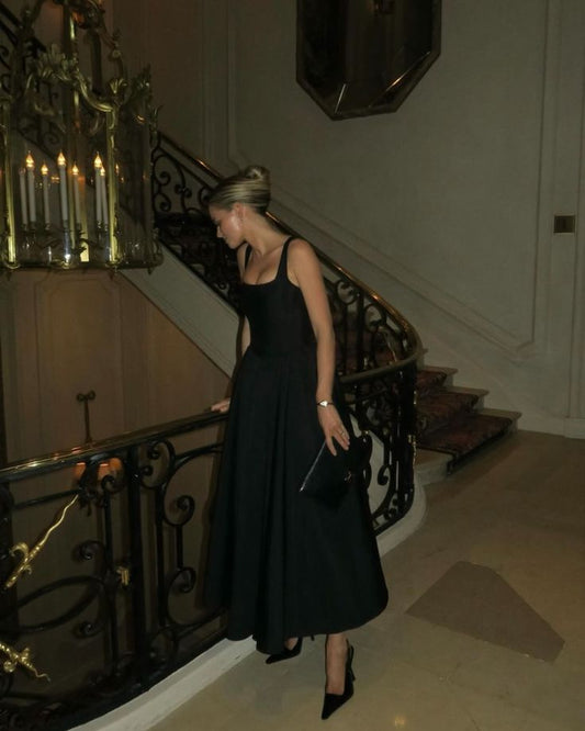 A Line Black Evening Dress Ankle Length Prom Dresses fg7568