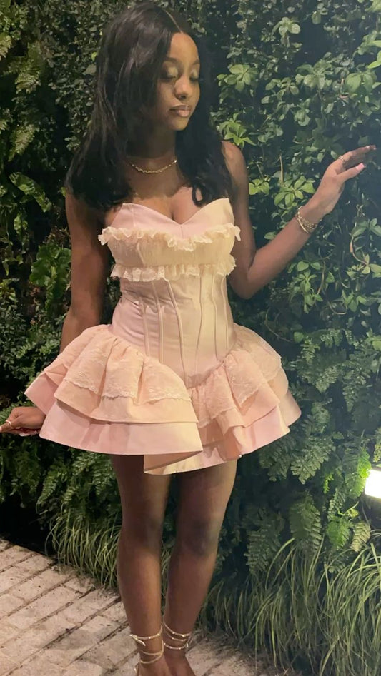 Pink Strapless Birthday Dress Pink Homecoming Dress Short Party Dress fg7713