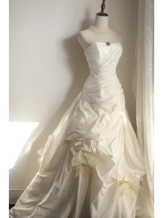 A Line White Party Dress Long Evening Dress Princess Wedding Dress fg8107