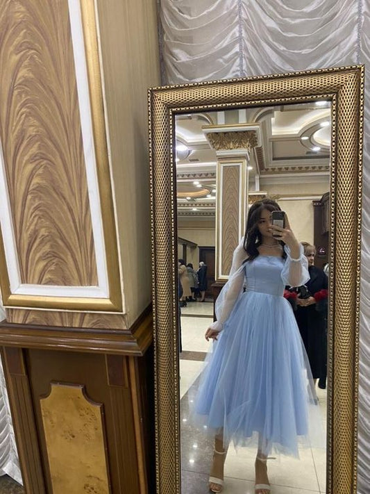 Blue Tulle New Prom Dresses, A-line Princess Party Dresses fg5552