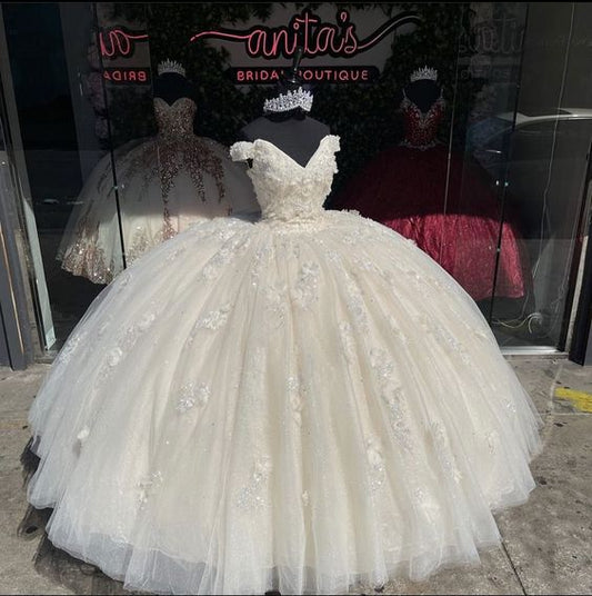 Off Shoulder Applique Lace Ball Gown Party Sweet 15 16 Party Dress fg5905