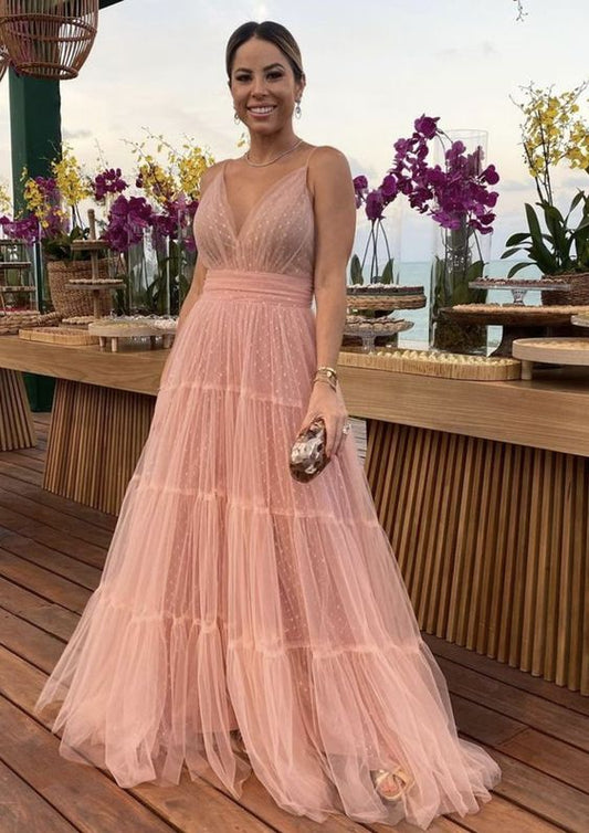 Elegant Long Pink Evening Dresses A-Line Floor Length Prom Formal Dress for Women fg5636