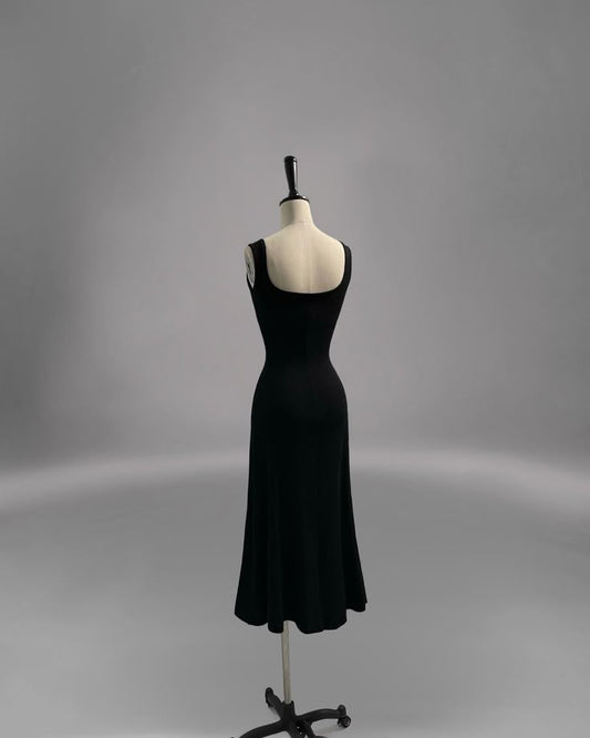 Sweetheart Wedding Guest Dress Sleeveless Black Midi Dress fg7812