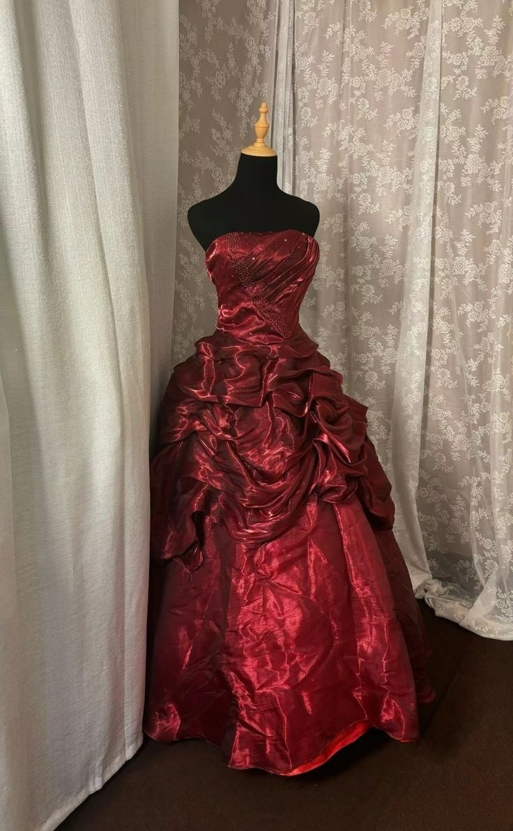 A Line Burgundy Long Prom Dress Evening Party Dresses fg7745