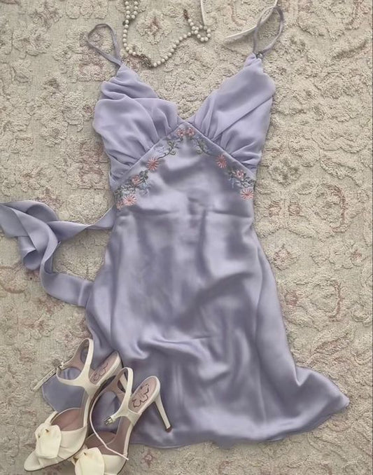 Light Purple V Neck Homecoming Dress,Sexy Party Dress fg5579