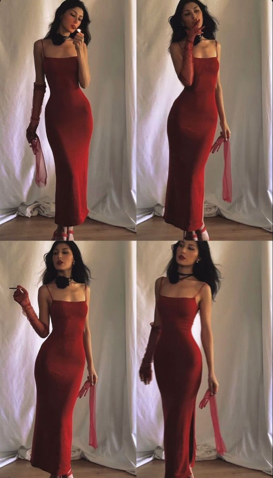 Mermaid Simple Spaghetti Straps New Burgundy Evening Prom Dresses fg6812