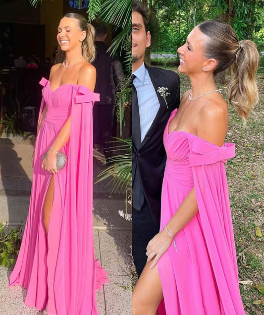 Hot Pink A Line Off Shoulder Prom Party Dress Long Formal Evening Dress fg7508