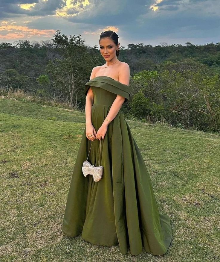 Off Shoulder Green Prom Dress A Line Evening Gown fg5483