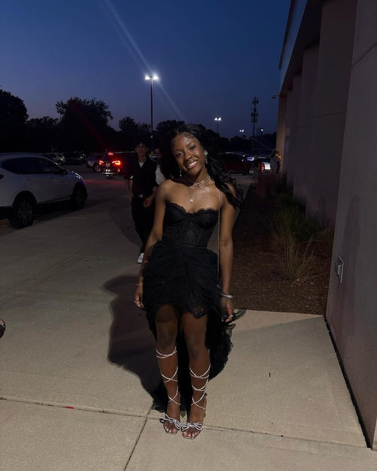 Black Lace High Low Prom Homecoming Dress Lace Party Dress fg7711