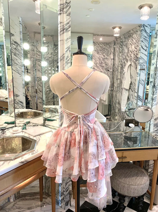 Chic Homecoming Dress Spaghetti Strap Flower Lace Dress Back to School Outfits Party Dress D6387