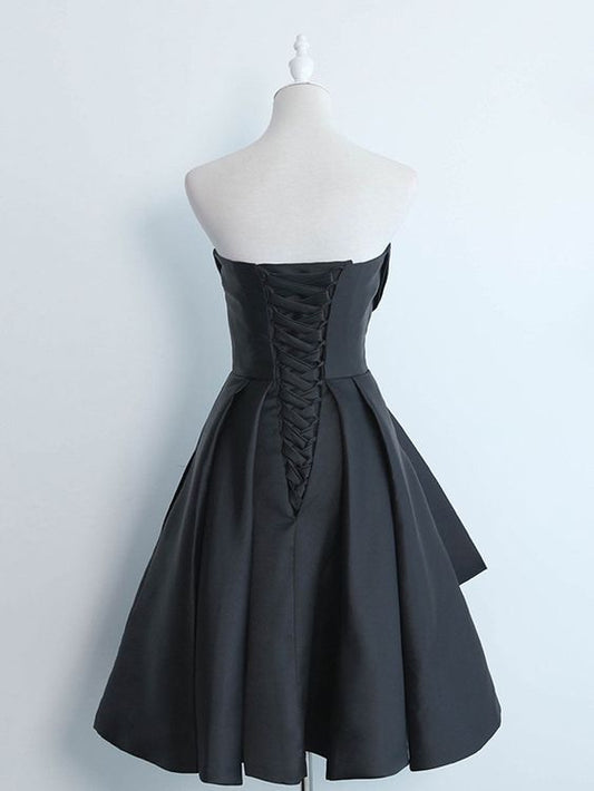 Simple Sweetheart Satin Short Black Prom Dress, Black Homecoming Dresses fg6631