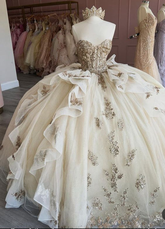 Quinceanera Dresses Lace Applique Tulle Ball Gown Birthday Party Sweet 16 Dresses fg6804