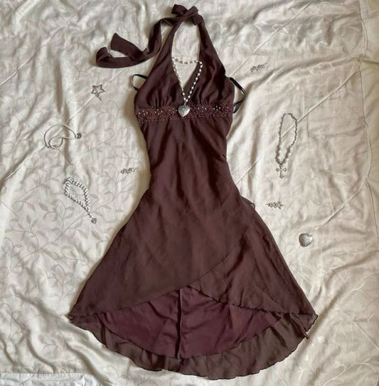 brown halter homecoming dress 18th birthday outfits fg6537