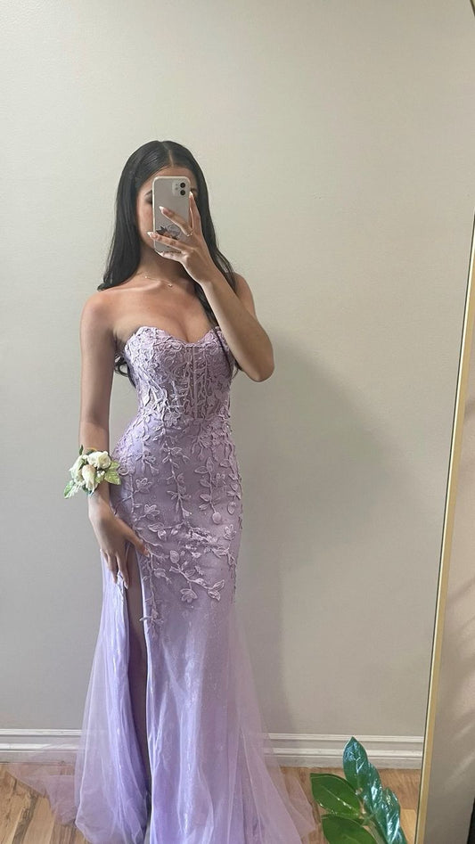 Mermaid Sweetheart Neck Lace Purple Long Prom Dress Formal Dress fg6326