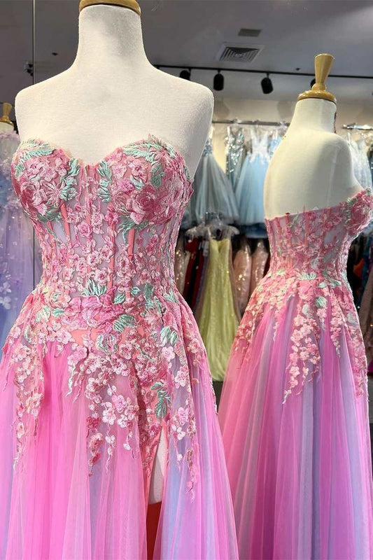 Tulle Floral Appliques Sweetheart A-Line Prom Dress fg6363