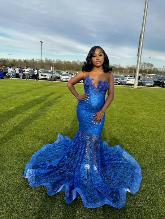 Blue Mermaid Long Party Prom Dresses Mermaid Evening Dresses fg6761