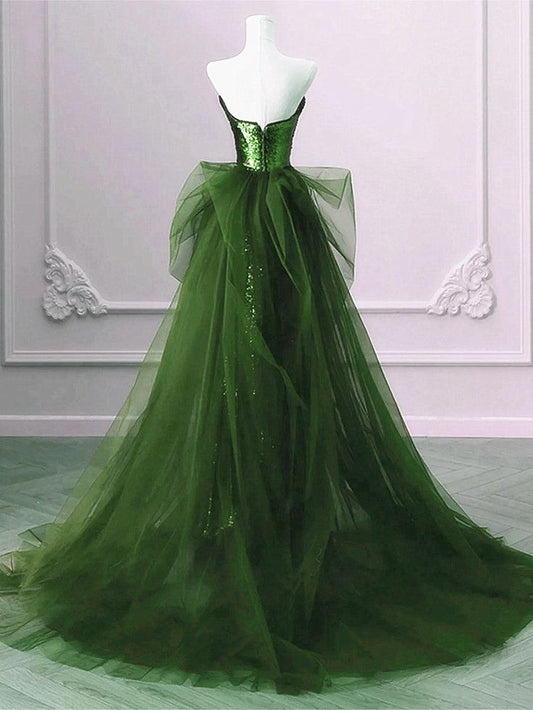 A-line Sequins and Tulle Long Party Dress, Evening Dress Formal Dress fg6201