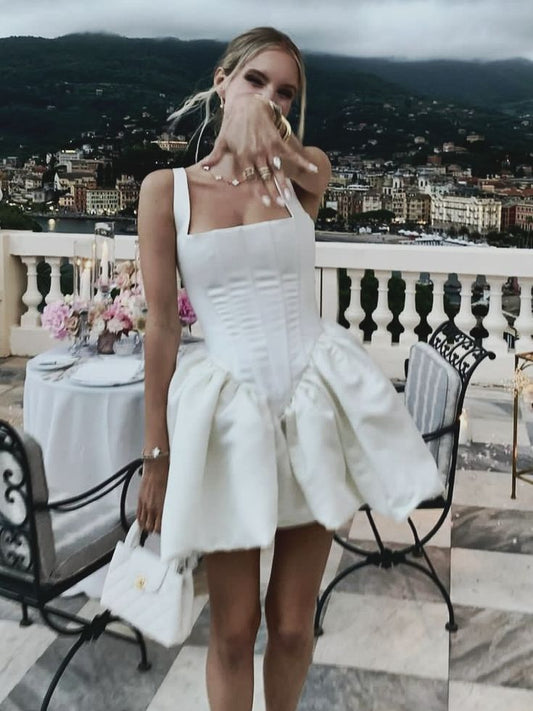 A Line White Short Party Dress Homecoming Dress fg6563