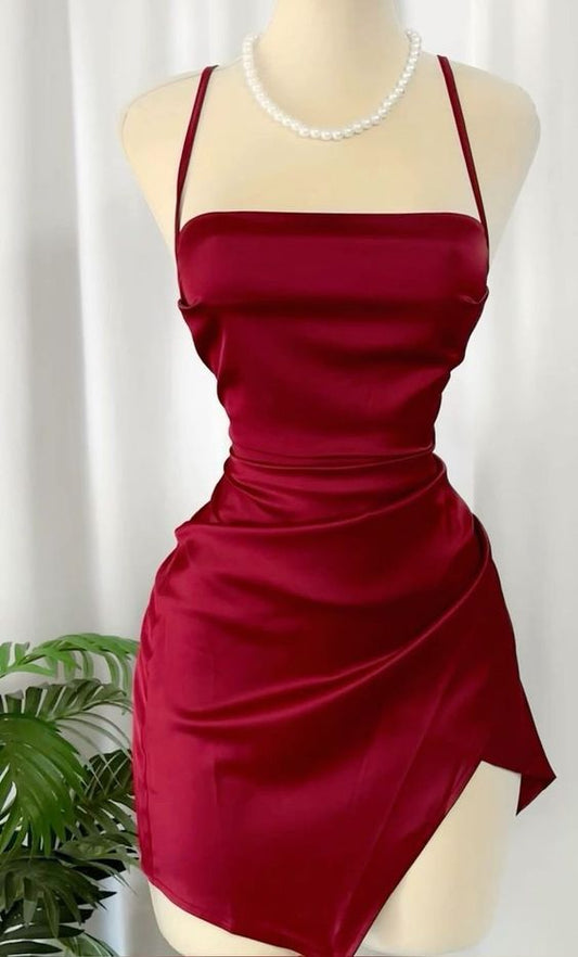 Short Prom Dresses Spaghetti Straps Burgundy Homecoming Dress fg6119