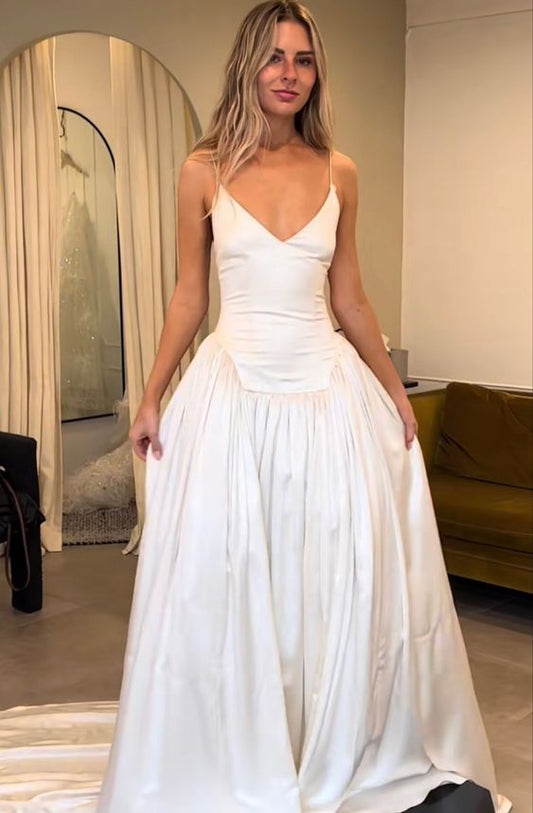 A-Line Wedding Dresses Women V-Neck Long Bride Dress fg6274