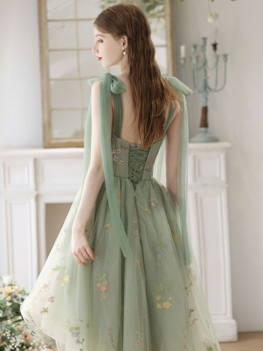 A-Line High Low Lace Short Prom Dress, Lace Homecoming Dress fg6050