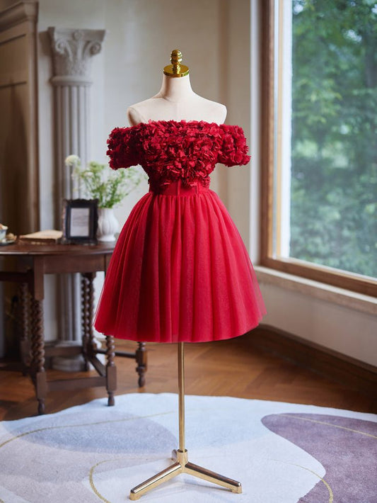 Off the Shoulder Flower Bodice Tulle Short Homecoming Dress fg6046