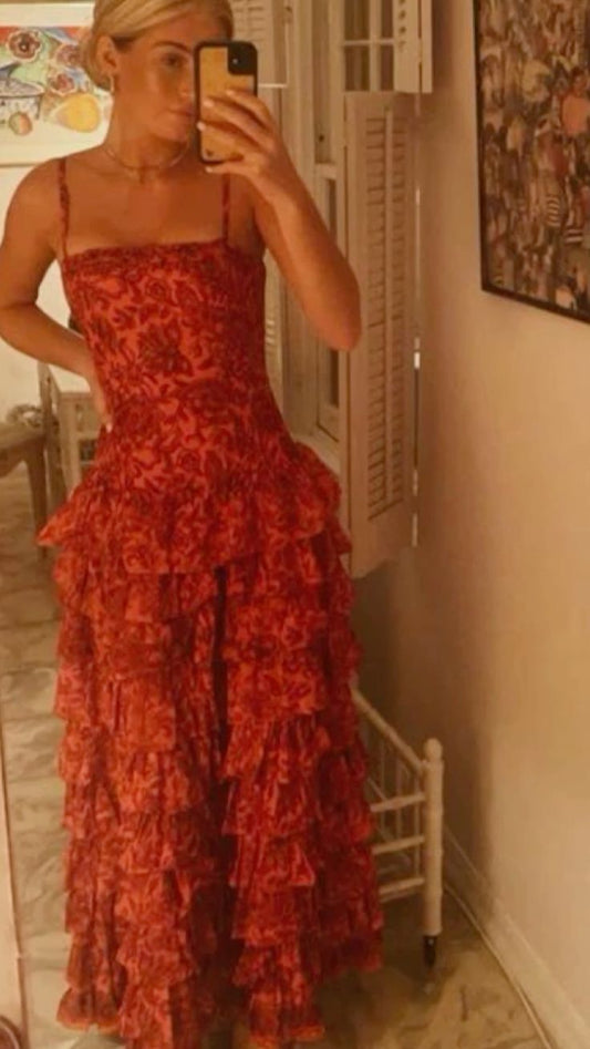 Popular Spaghetti Straps Floor Length Prom Dress New Fashion Tiered Evening Dress fg3074