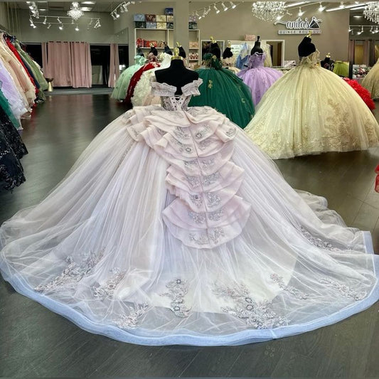 Ball Gown Off Shoulder Tulle Long Prom Dress, Sweet 16 Dress fg5469