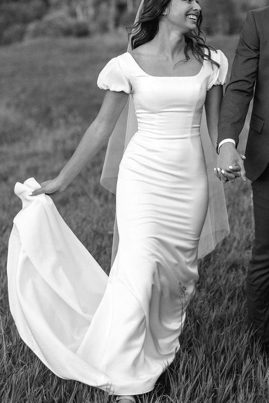 Elegant White A-line Wedding Dress Simple Bridal Gown fg5766
