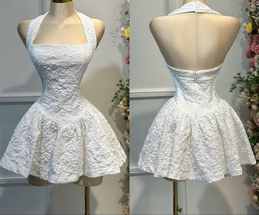 A Line White Short Prom Dress Homecoming Dress Short Party Dress fg7685