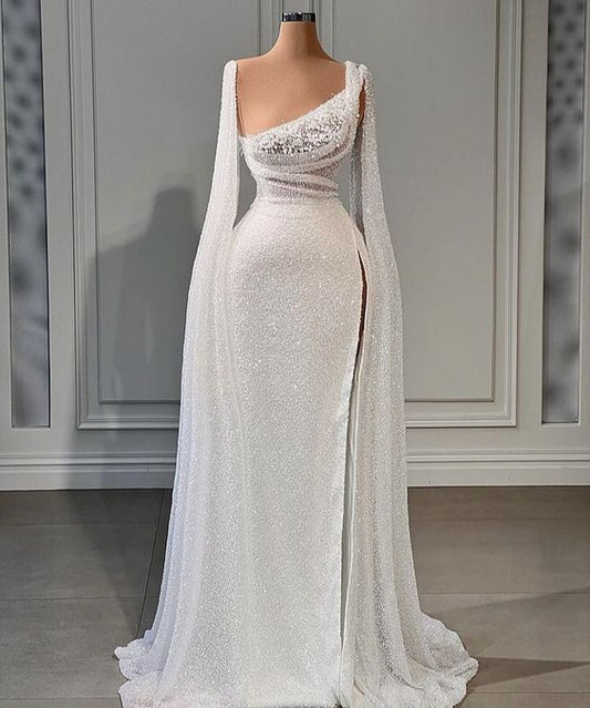 Evening Dresses Pearls Strapless Sexy High Split Long Formal Party Gowns fg5455