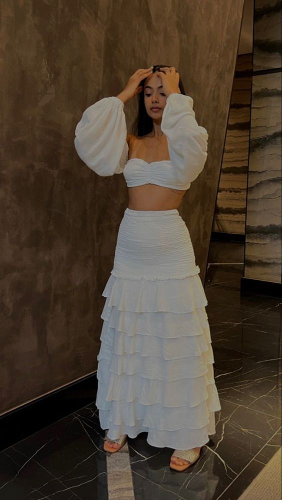 Two Piece White Prom Gowns Lady Fashion Party Dress fg5812