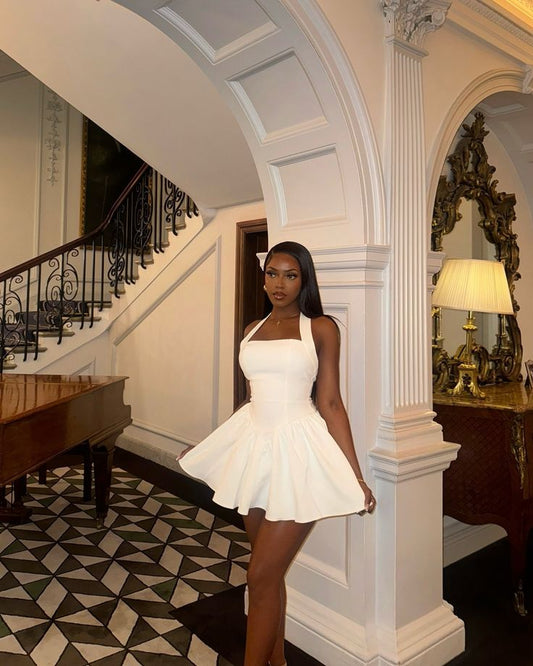 A Line White Simple Short Evening Dress Homecoming Dress Short Party Dress fg7771