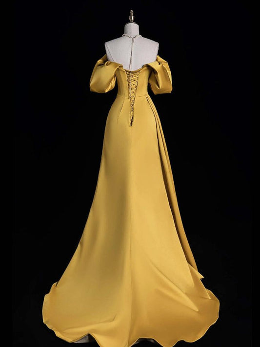 A-Line Off Shoulder Satin Long Prom Dress, Long Evening Dress fg5602