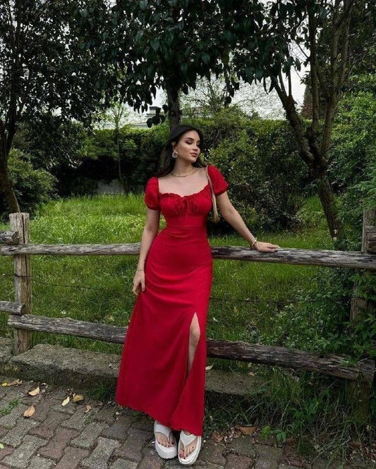 Red Party Dress Long Evening Dress Vintage Prom Dress fg8144