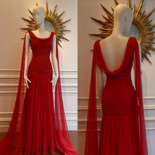 Chiffon Evening Dress Elegant Sleeveless Prom Dress fg8166