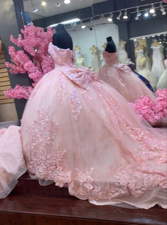 Glamorous Pink Tulle Lace Ball Gown,Pink Sweet 16 Dress fg5577
