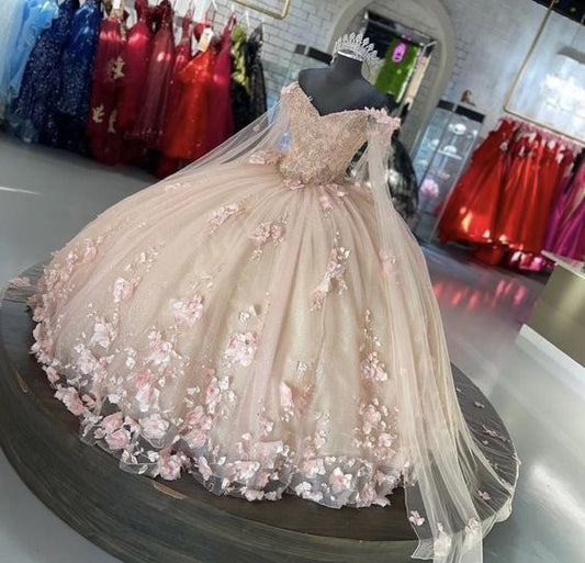 pink Sweetheart Quinceanera Dresses Ball Gown 3D Flowers Formal Prom Graduation Gowns Princess Sweet 15 16 Dress fg5587