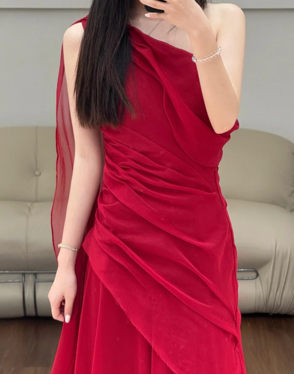 One Shoulder Modest Prom Party Dress Chiffon Evening Dress Birthday Outfit fg8678
