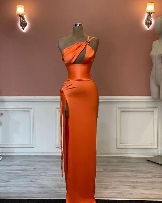Simple Orange Sleeveless Halter Straps Mermaid Prom Dress