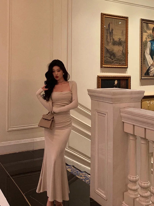 Gorgeous Mermaid Square Neckline Ivory Date Night Dress Long Prom Dresses Birthday Outfits SD1075