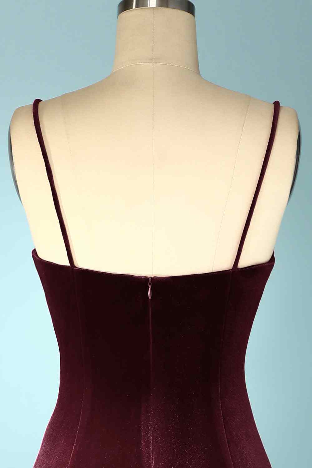Cabernet Mermaid V Neck Velvet Long Bridesmaid Dress with Slit