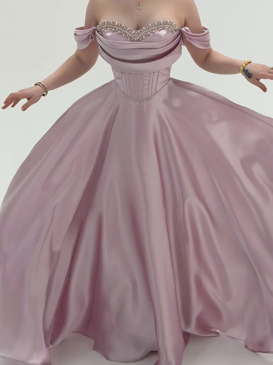 Elegant Off-The-Shoulder Beadings A-Line Pletaed Evening Dress