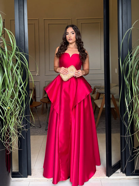 Elegant Sleeveless Satin Square Strapless Prom Dress With Pleated