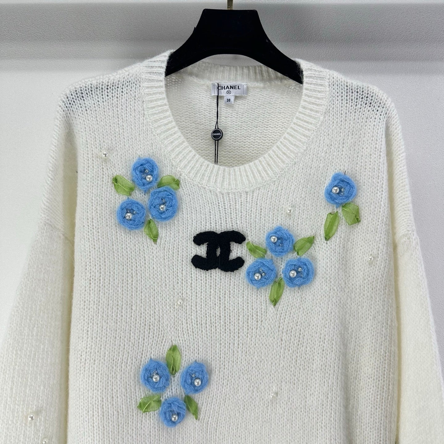 CC Floral Long-Sleeved Sweater White Wool Nylon 345973