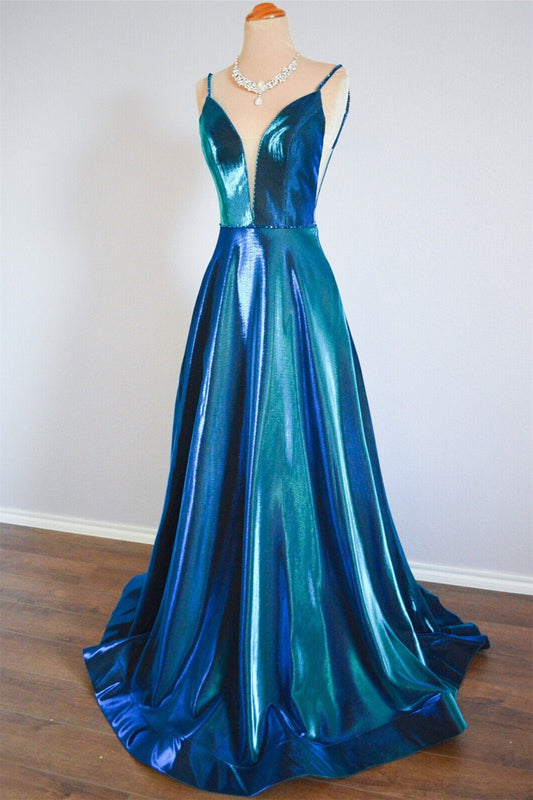 Satin A-Line Sleeveless Open Back Party Prom Dress