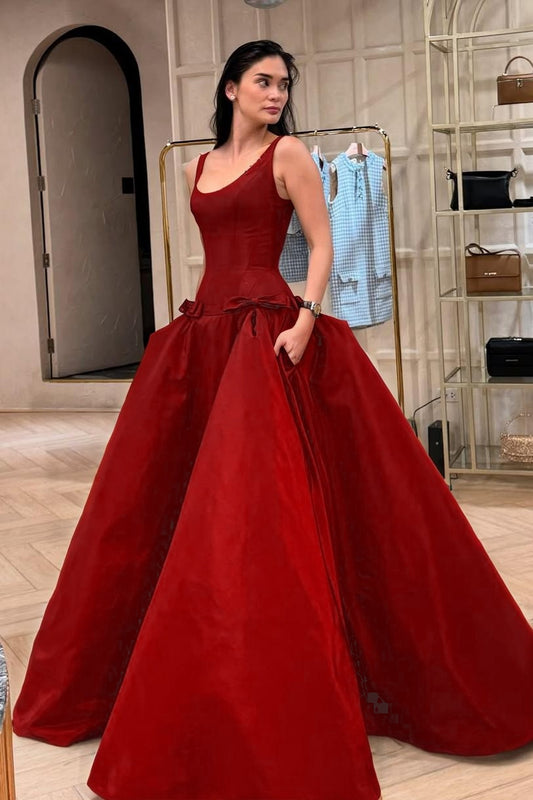 Elegant Sleeveless Wide Straps A Line Long Prom Dress With Bowknot