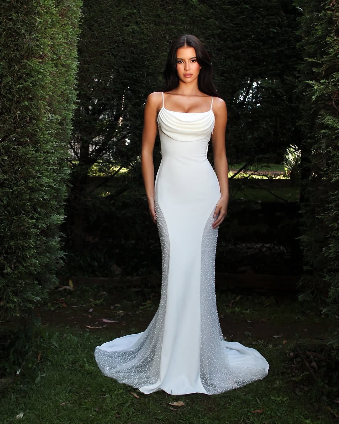 White Sleeveless Spaghetti Straps Square Mermaid Prom Dress With Beads